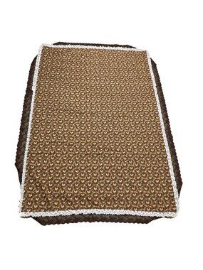 Vintage Handmade Rooster Chicken Brown Tablecloth With Lace Trim